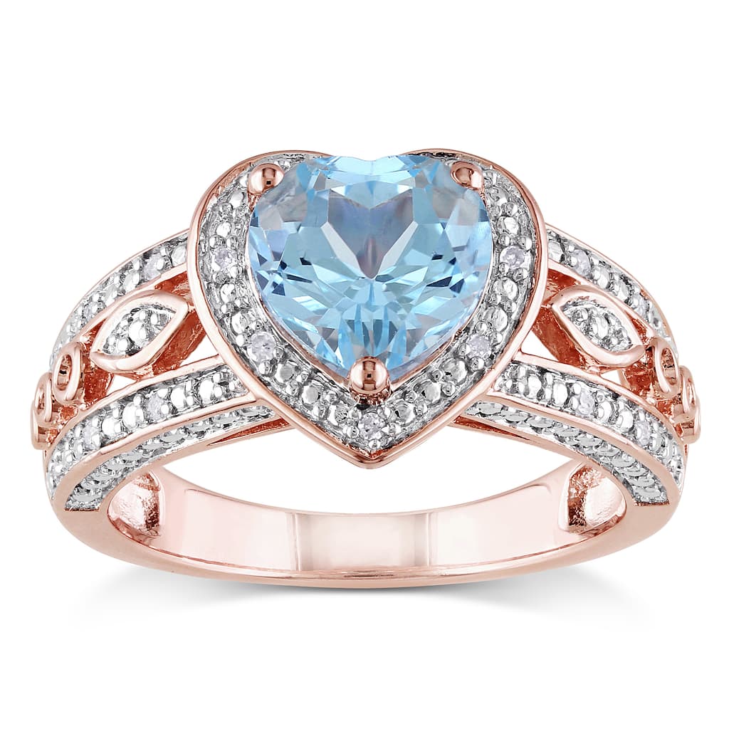 Miadora Rose Goldplated Silver Blue Topaz and 1/10ct TDW Diamond Ring (H-I, I2-I3)