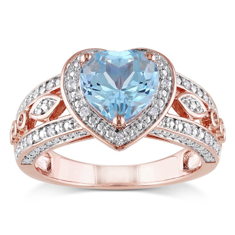 Miadora Rose Goldplated Silver Blue Topaz and 1/10ct TDW Diamond Ring (H-I, I2-I3)