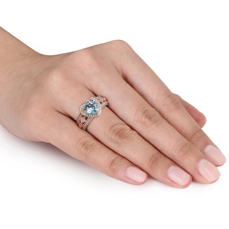 Miadora Rose Goldplated Silver Blue Topaz and 1/10ct TDW Diamond Ring (H-I, I2-I3)