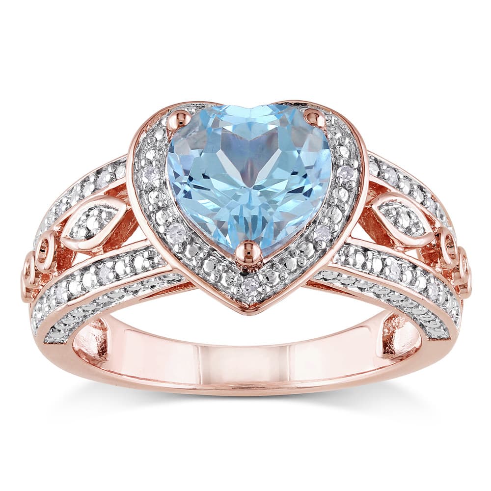 Miadora Rose Goldplated Silver Blue Topaz and 1/10ct TDW Diamond Ring (H-I, I2-I3)