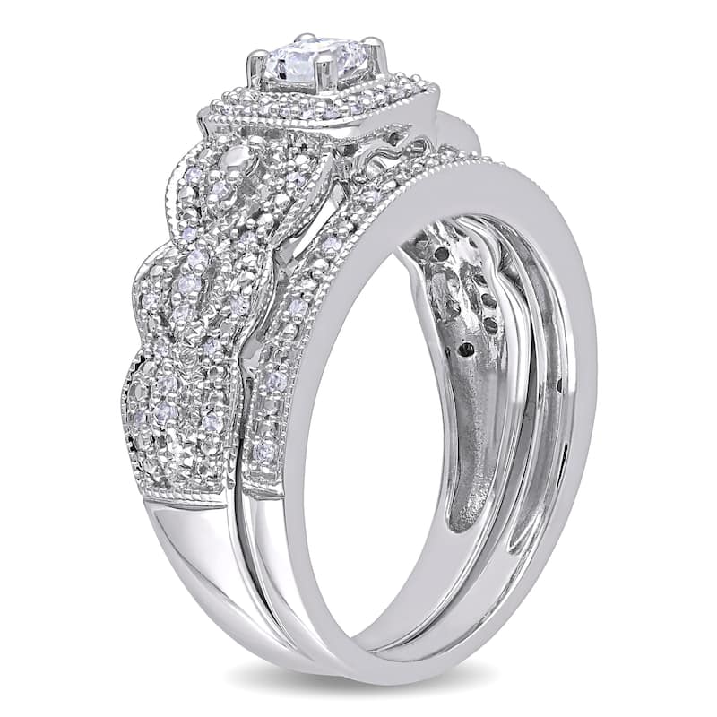 Miadora Signature 14k White Gold 1/2ct TDW Diamond Halo Bridal Ring Set