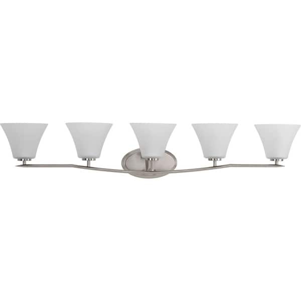 slide 2 of 4, Progress Lighting Silvertone Bravo Collection 5-light Brushed Nickel Bath Light