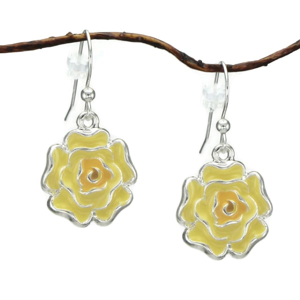 Handmade Jewelry by Dawn Yellow Enamel Flower Dangle Earrings (USA)
