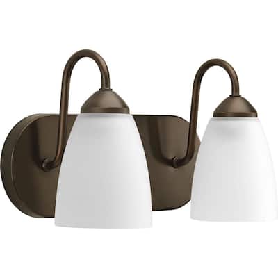 Gather Collection 2-Light Antique Bronze Etched Glass Traditional Bath Vanity Light