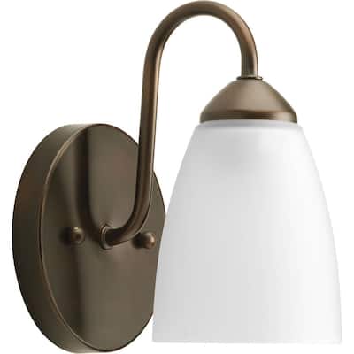 Gather Collection 1-Light Antique Bronze Etched Glass Traditional Bath Vanity Light