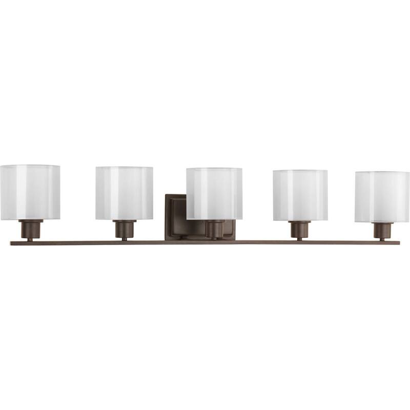 Invite Collection 5-Light Antique Bronze White Shade New Traditional Bath Vanity Light