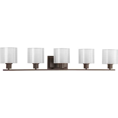 Invite Collection 5-Light Antique Bronze White Shade New Traditional Bath Vanity Light
