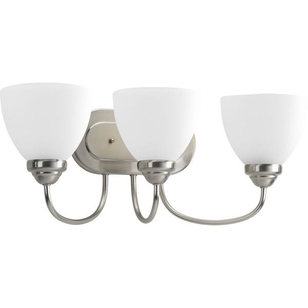 slide 2 of 5, Progress Lighting Silvertone Heart Collection 3-light Brushed Nickel Bath Light