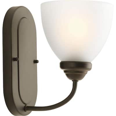 Heart Collection 1-Light Antique Bronze Etched Glass Farmhouse Bath Vanity Light