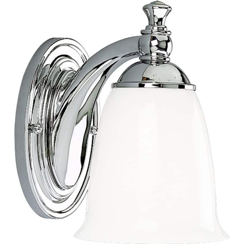 Victorian Collection 1-Light Polished Chrome White Opal Glass Farmhouse Bath Vanity Light