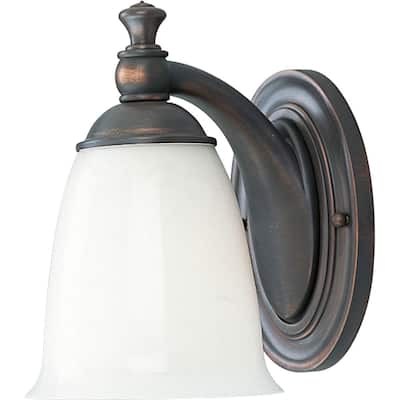 Victorian Collection 1-Light Venetian Bronze White Opal Glass Farmhouse Bath Vanity Light