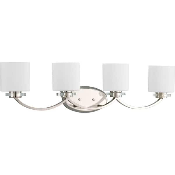 slide 1 of 4, Nisse Collection 4-Light Polished Nickel Opal Etched Glass Luxe Bath Vanity Light