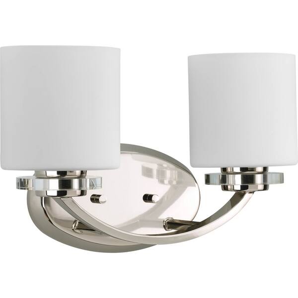 slide 1 of 4, Nisse Collection 2-Light Polished Nickel White Glass Luxe Bath Vanity Light