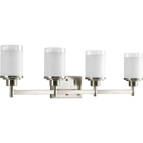 Alexa Collection 4-Light Brushed Nickel Etched Opal Glass Modern Bath Vanity Light