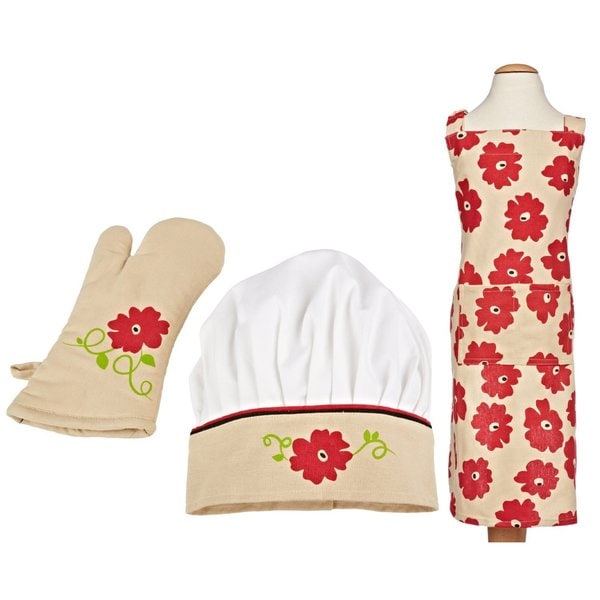 MUkitchen MiniMU Red Poppy 3 piece Kids Apron Set