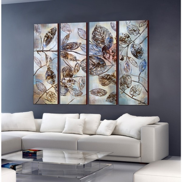 Hand-painted-'The-Falling-Leaf'-4-piece-Gallery-wrapped-...