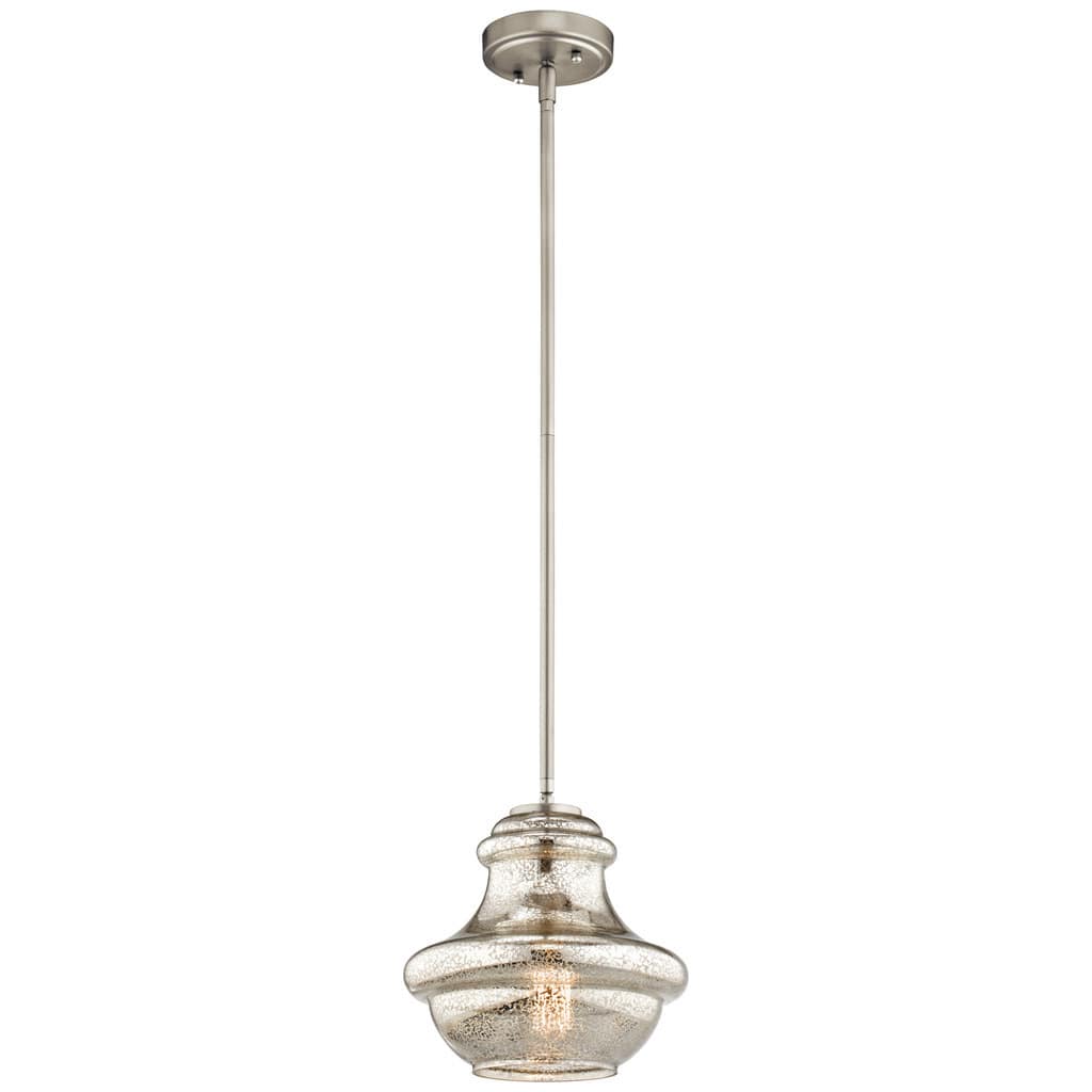 Cambridge 1 Light Pendant, Brushed Nickel with Mercury Glass Shade