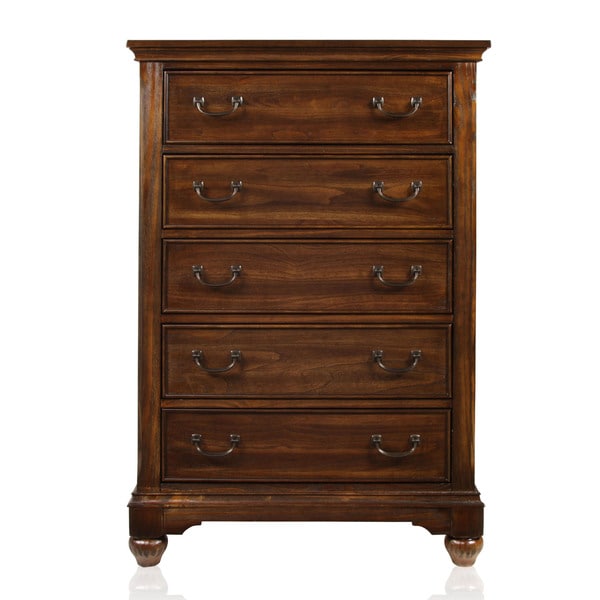 Shop Furniture of America Locklore Antique Dark Oak 5-Drawer Chest ...