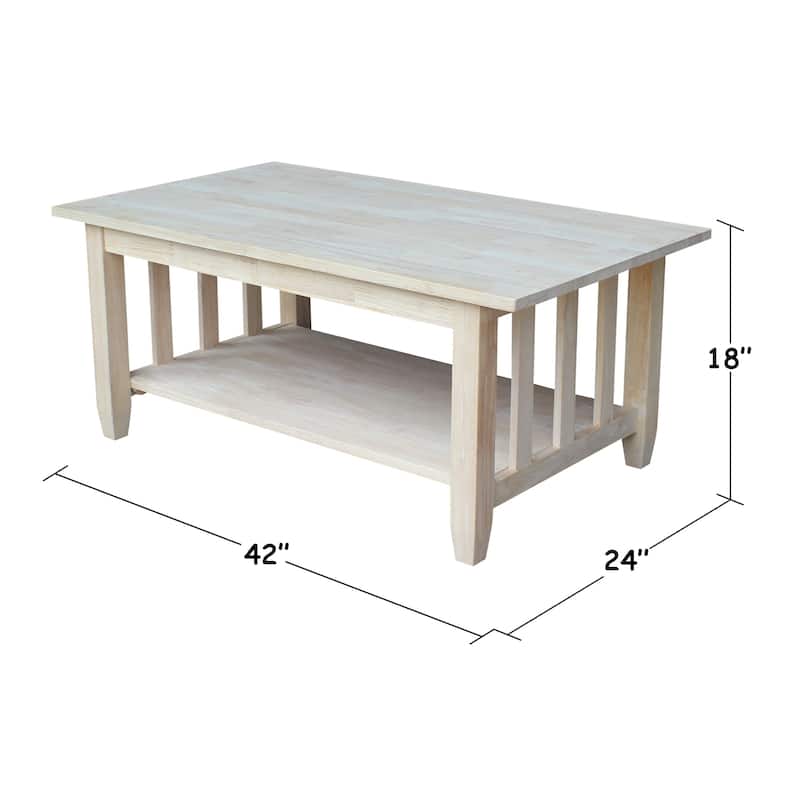 Unfinished Solid Parawood Mission Tall Coffee Table