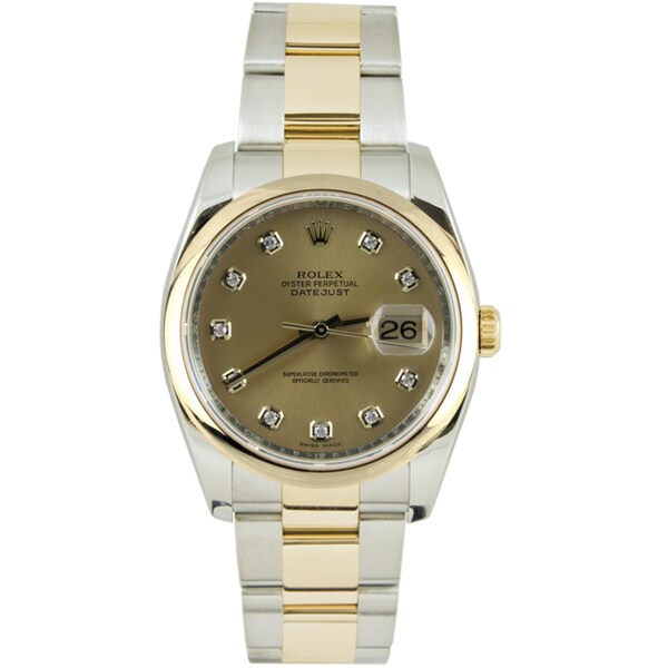 Pre Owned Rolex Mens Datejust Two tone Oyster Band Champagne Diamond