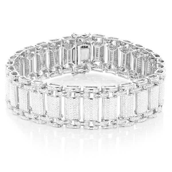 Shop Luxurman Sterling Silver Men&#39;s 5ct TDW White Diamond Bracelet - On Sale - Free Shipping ...