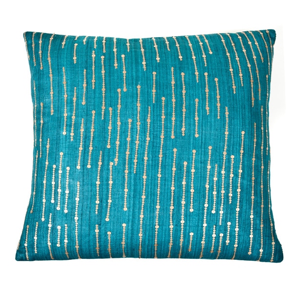 Handmade Sequins Teal Decorative Accent Pillow