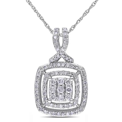Miadora 10k White Gold 1/2ct TDW Diamond Square Necklace
