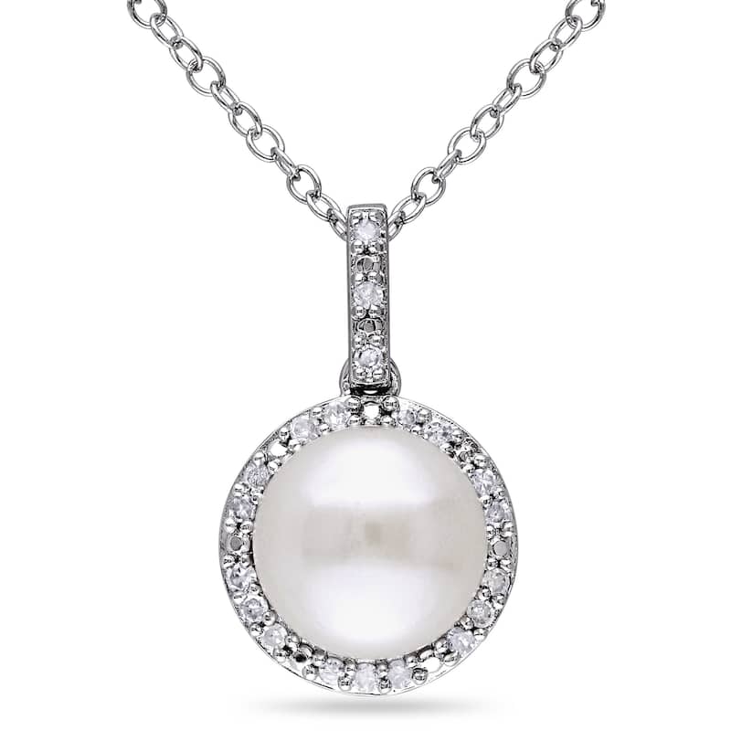 Miadora Silver Cultured Pearl and 1/10ct TDW Diamond Necklace (H-I, I2-I3)