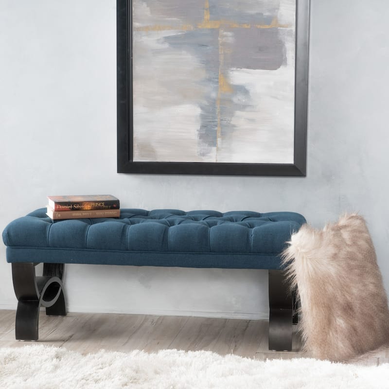 Scarlette Tufted Fabric Ottoman Bench by Christopher Knight Home - 41.00" L x 17.25" W x 16.75" H - Dark Blue