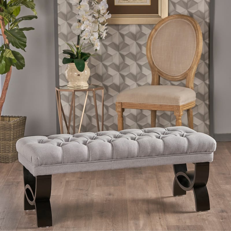 Scarlette Tufted Fabric Ottoman Bench by Christopher Knight Home - 41.00" L x 17.25" W x 16.75" H - Light grey
