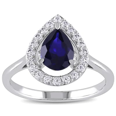Miadora Sterling Silver Created Blue and White Sapphire Cocktail Ring