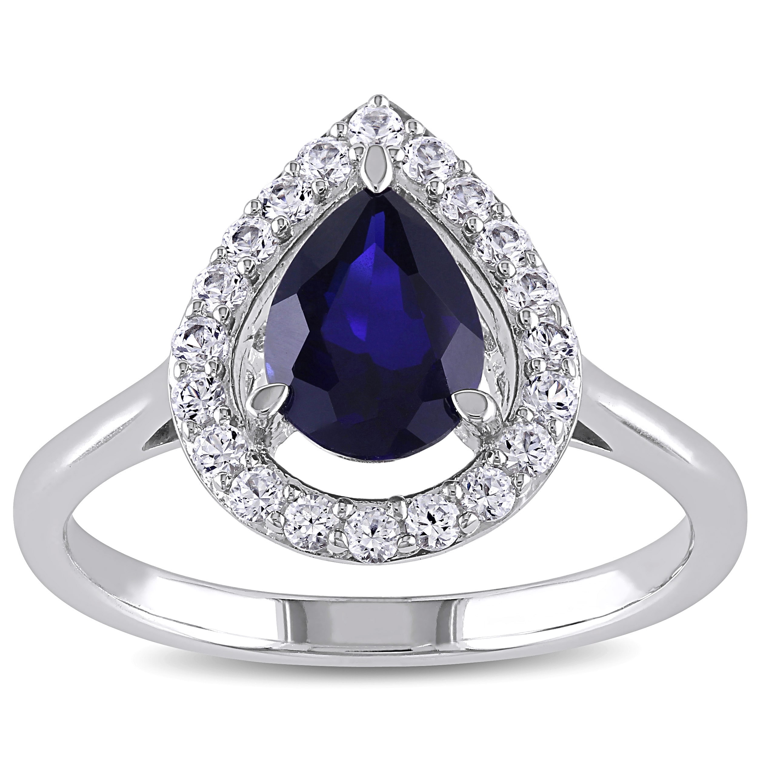 Miadora Sterling Silver Created Blue and White Sapphire Cocktail Ring