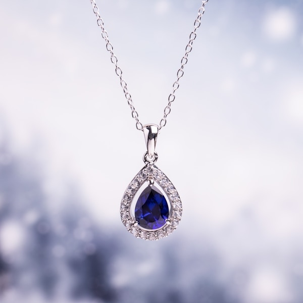 Miadora Sterling Silver Created Blue and White Sapphire Drop Necklace