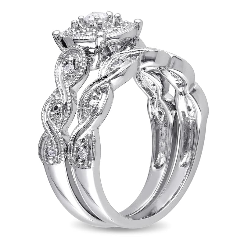 Miadora Sterling Silver 1/5ct TDW Diamond Infinity Filigree Vintage Halo Bridal Ring Set - White
