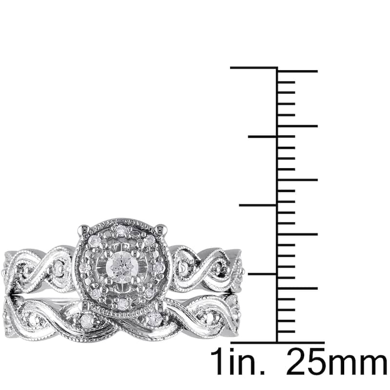 Miadora Sterling Silver 1/5ct TDW Diamond Infinity Filigree Vintage Halo Bridal Ring Set - White