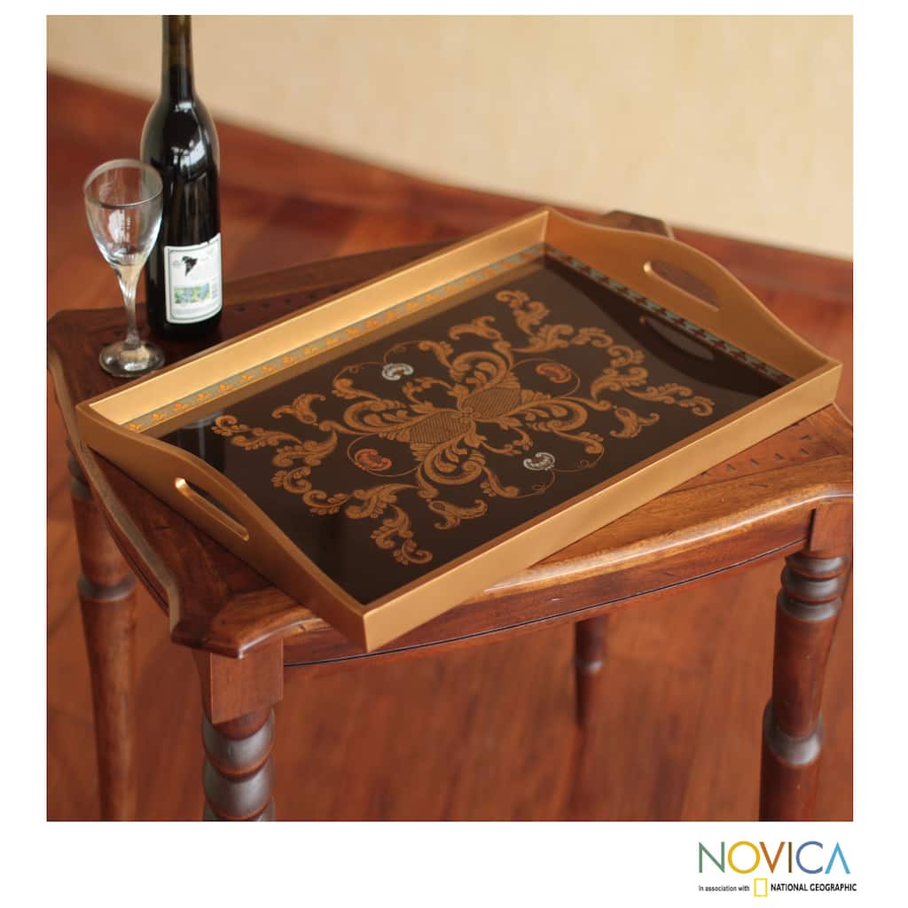 Handmade Reverse Painted Glass 'Colonial Ebony' Tray (Peru)