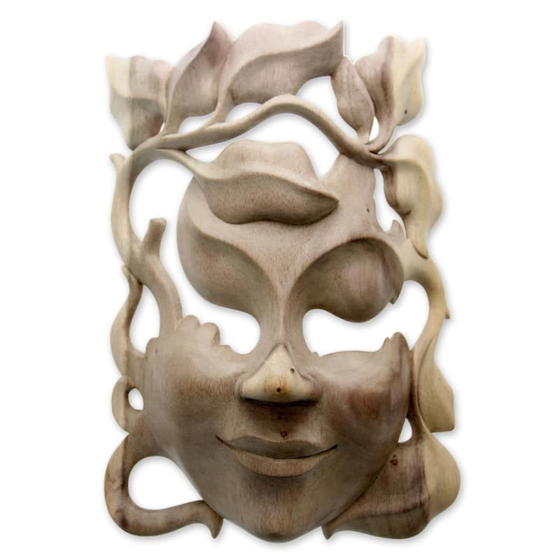 NOVICA Handmade Quirky Hibiscus Wood Mask (Indonesia)