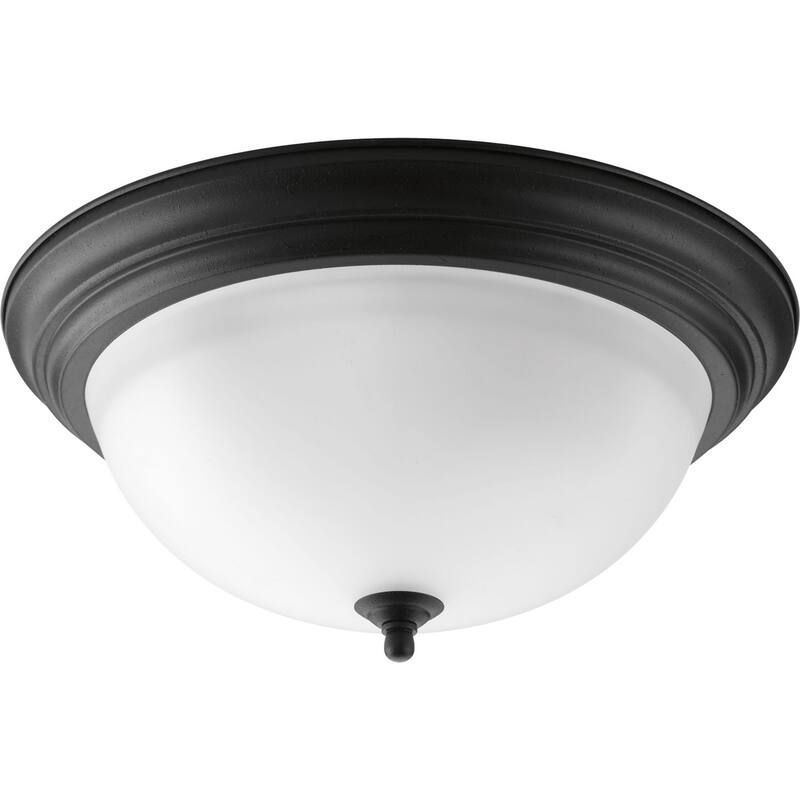 Progress Lighting 3-light Black Flush Mount Fixture with Alabaster Glass Shade