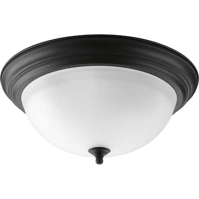 Progress Lighting 3-light Black Flush Mount Fixture with Alabaster Glass Shade