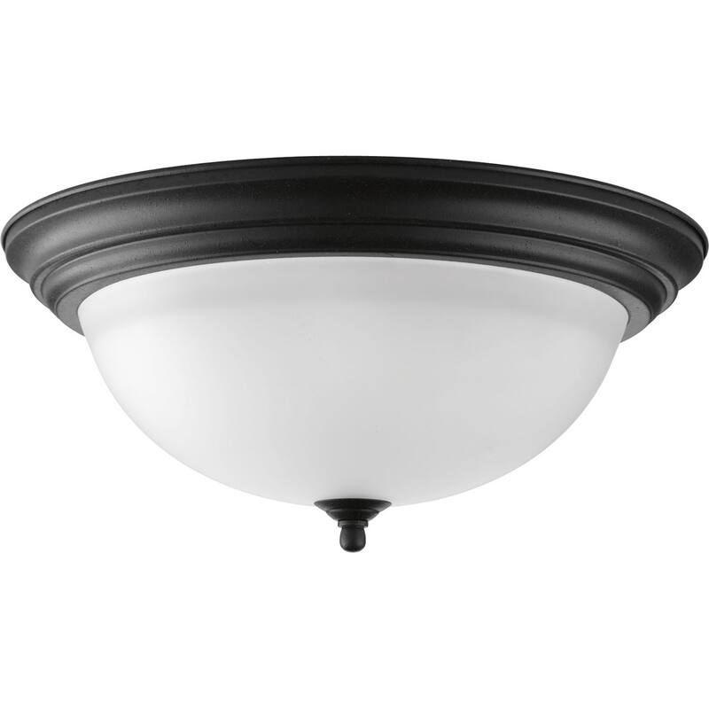 Progress Lighting 3-light Black Flush Mount Fixture with Alabaster Glass Shade