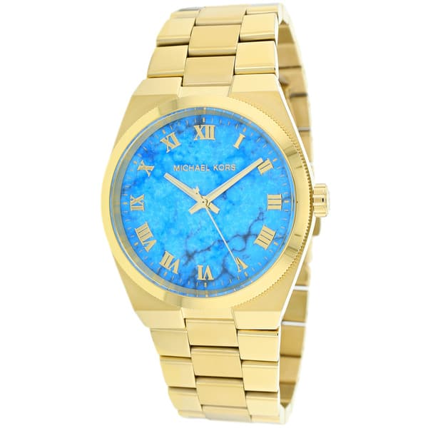 slide 1 of 4, Michael Kors Women's MK5894 Channing Turquoise Dial Goldtone Stainless Steel Watch