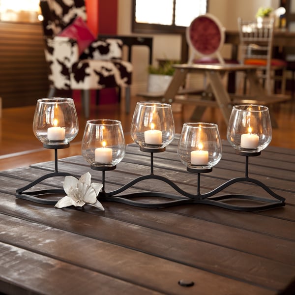 Danya B? Large Metal and Glass Orbits Hurricane Candleholder