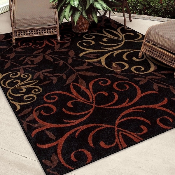 Carolina Weavers Bermuda Collection Medallion Bushel Black Area Rug (7'8 x 10'10) - 7'8 x 10'10