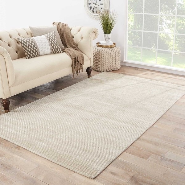Phase Handmade Solid White/ Taupe Area Rug (10' x 14') - 10' x 14'