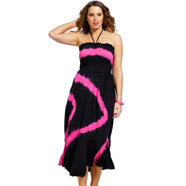 Swimsuits For All Women's Plus Size Pink Tiedye Smocked Maxi Dress