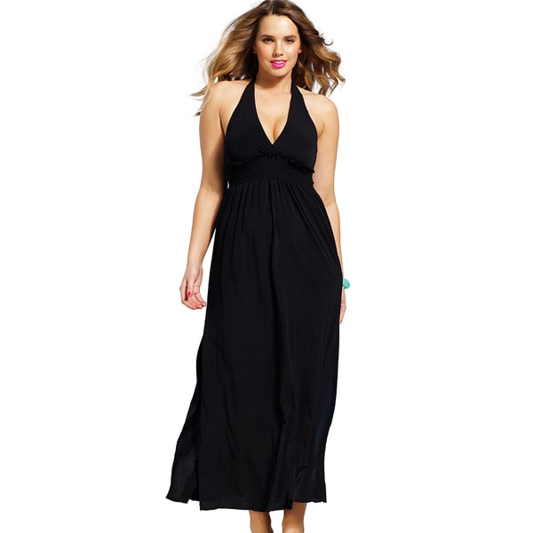 Shop Women's Plus Size Black Halter Maxi Dress Swim Cover-up - Free ...