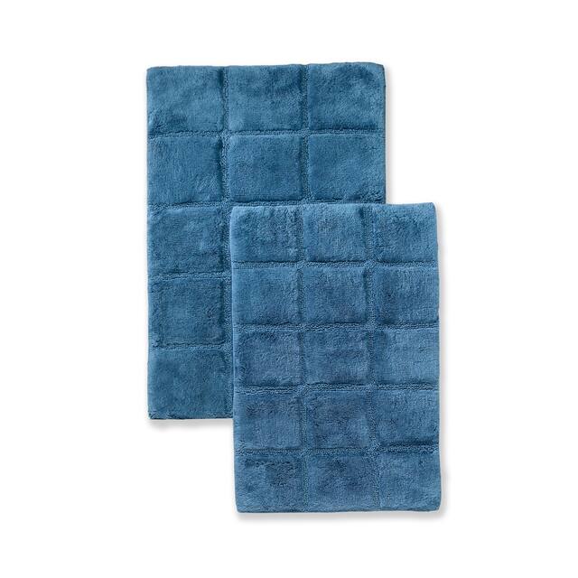 Miranda Haus Cotton Checkers 2-piece Non-skid Bath Rug - Sapphire