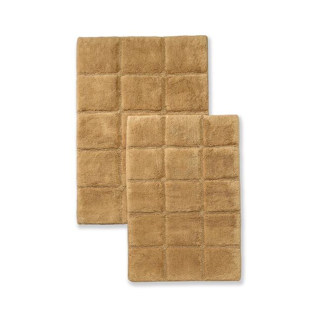 Miranda Haus Cotton Checkers 2-piece Non-skid Bath Rug - Toast