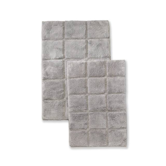 Miranda Haus Cotton Checkers 2-piece Non-skid Bath Rug - Silver