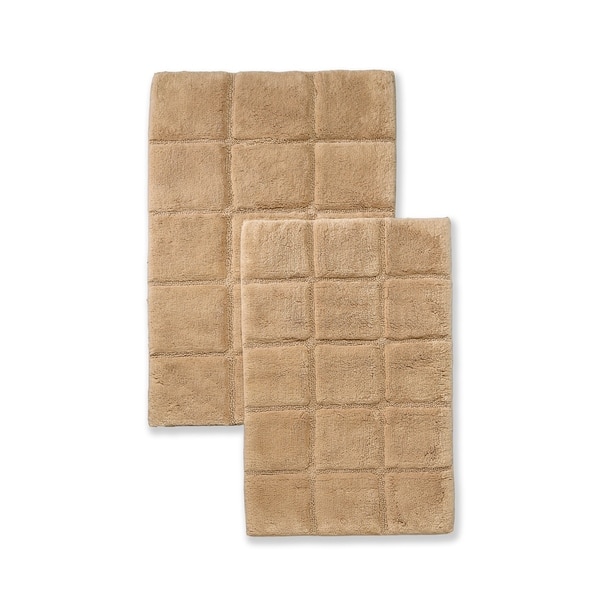 Superior Non-Slip Cotton Checkered Solid 2 Piece Bath Mat Set